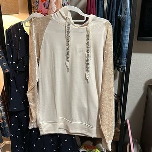 Velvet sleeve and jeweled ribbon hoodie new W/tags